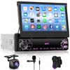 Hodozzy Autoradio 1 Din Schermo a Scomparsa, 7 Pollici IPS Touch Screen Stereo Auto 1 Din Bluetooth Mirror Link, Hodozzy Autoradio con FM Radio, Tipo-C USB/AUX, Controllo del Volante e Telecamera Retromarcia