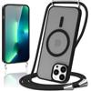Knrlqim Magnetica Cover con Cordino per iPhone 13 Pro, Compatibile con Magsafe,Custodia con Laccio Collana Tracolla Corda,Traslucida Opaca Hard PC Sottile Antiurto Protettiva Case,Nero
