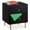 Relaxdays Comodino con Cassetti per Camera da Letto, Tavolino Laterale da Divano Salotto, HLP 52x45x40 cm, Nero Oro, Fibra di Legno