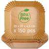 THE KITCHEN GURU KITCHEN GURU Carta da forno Air Fryer, 150 stampi quadrati per friggitrice senza olio, 5-11L, dimensioni 20 x 20 x 4,5 cm, antiaderente, resistente al calore, BPA Free, qualità alimentare