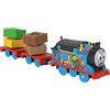 THOMAS & FRIENDS Il Trenino Thomas - Thomas e il Carico Traballante, locomotiva motorizzata con funzionamento a pile, 2 vagoni merci con 4 pezzi di carico oscillanti inclusi, giocattolo per bambini, 3+ anni, HNN06