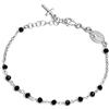 Sogni d'Argento Bracciale Rosario Donna Argento 925% bagnato in Oro Bianco, Giallo e Rosa e perline Onice Nero Inserti Croce Pendente e Madonna. Lunghezza regolabile fino a 21 cm (Oro Bianco)