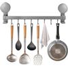Anseom Gancio da Cucina senza Foratura, Ventosa Porta Utensili da Cucina con 8 Ganci, Gancio da Parete Mobile Barra Portautensili Cucina, Utilizzabile in Bagno e Cucina (Grigio)