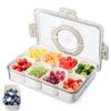 Euleryoo Piatto da Portata Snack, Piatto Snack con 8 Scomparti, Scatola Porta Coperchio e Manico, Vassoio Organizer per Dolci, Caramelle, Biscotti Vegetariani，Facile da pulire