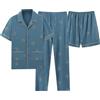 Generisch Pigiama da uomo, 3 pezzi, in cotone, a maniche corte, con bottoni, con stampa 3D, pigiama estivo, Azzurro, XL