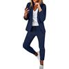 Generic Tailleur Donna Pantaloni e Giacca Taglie Forti Elegante Completo da Donna Maniche Lunghe Business Tinta Unita Completo di Pantaloni e Due Pezzi per Matrimoni e Feste (Dark Blue #3, XXL)