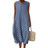 Mfhmom Abito Donna Estivo in Lino e Mussola Stile Boho Vintage con Scollo Rotondo Senza Maniche Vestito a Fiori Casual Morbido e Leggero Lunghezza al Ginocchio A-Linea Abito da Spiaggia con Tasche