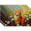 Generic Set di 4 tovagliette all'americana con gatto arancione, motivo floreale in stile country, antiscivolo, lavabili, per interni ed esterni, per feste