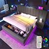 HOXINBLY Letto Matrimoniale con Contenitore 160x200 cm con App Control LED e USB,Letto una piazza e mezza con Testiera e Vano Portaoggetti,Letto Contenitore con rete a doghe,Struttura Letto Matrimoniale Grigio