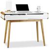 Relaxdays 10020982 Bianco Scrivania con Cassetti, Tavolino Design Nordico, Scrittoio, Tavolo per Studio & Cameretta, 73 X 100 X 45 Cm, Pannelli MDF, bambù, 73.5 X 100 X 45 Cm