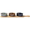 GUSTO CASA - Antipastiera con 3 Ciotole in Ceramica e Base in Bamboo Linea Reactive 43x11 cm