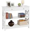Yaheetech Tavolo Consolle Vintage Mobile da Ingresso in MDF e Ferro con Ripiani e Cassetti Tavolino Moderno per Divano Pavimento Corridoio Bianco 30 x 80 x 100 cm