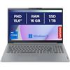 Lenovo IdeaPad Slim 3 Notebook - Display 15,6" FHD (1920x1080), Intel Core i7-13620H, RAM 16GB, 1TB SSD, Grafica Intel Integrata, WiFi 6, Tastiera itaiana, Windows 11 Home - Arctic Grey