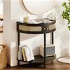 VEVOR Tavolo Consolle in Rattan a Mezzaluna con 2 Cassetti, Tavolo d'Ingresso in Rattan con Porta Scorrevole Naturale, Tavolo Consolle con Spazio Archiviazione per Soggiorno, Studio, Ingresso, Nero