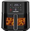 Chefman Friggitrice ad aria calda compatta da 5,7 l, con tecnologia Hi-Fry, finestra di visualizzazione, controlli touch, rivestimento antiaderente e lavabile in lavastoviglie, colore nero