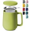 Cosumy Tazza di Ceramica con Filtro e Coperchio - 500ml Grande - Con Manico - Lavabile in Lavastoviglie - Per Tè e Infusi - Verde Matcha