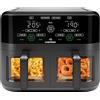 CHEFMAN Friggitrice ad aria a doppio cestello 5,6 litri con finestre Easy View, finitura Sync, Hi-Fry, spegnimento automatico, cestelli lavabili in lavastoviglie, 2100W, friggitrice 2 cestelli - Nero