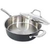 HOMICHEF Padella per saltare da 24 cm in acciaio inox senza nichel grigio navy con coperchio in vetro adatta al forno a induzione - Padella lucidata opaca di alta qualità - 2,36 l Pentole atossiche