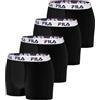 FILA Boxer Uomo Cotone, Mutande Uomo Stretch, Maglia Ventilata, Set di 4, Nero, Taglie M