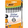 BIC Penne a Sfera Cristal Original con Punta Media (1,00 mm) e Tappi Abbinati al Colore dell'Inchiostro - Nero, Confezione da 10