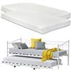 [en.casa] Divano in Metallo con Cornice Decorativa + Letto di Complemento con Gambe Pieghevoli e 4 Ruote, Sofa a 2-3 Posti di Seduta e Secondo Letto Salvaspazio + 2 Materassi 200x90 cm - Bianco