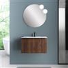 Inbagno Mobile Da Bagno Sospeso 70 Cm Color Noce Maya Cannettato In MDF Rivestito In PVC Con Cassetto E Maniglia A Chiusura Rallentata, Specchio Tondo Da ⌀70 Cm E Lavabo In Ceramica Linea Nara