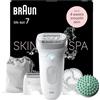 Braun Silk-épil 7 SkinSpa Depilatore Donna, Epilatore Elettrico Donna Con Testina Ampia Per Una Epilazione Facile, Wet & Dry, Pelle Liscia a Lungo, Kit Tutto-In-Uno, 7-081, Bianco/Argento
