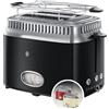 Russell Hobbs Tostapane - 2 Fette - Display per il conto alla rovescia in design retrò - Acciaio Inox Color Nero; 6 livelli di Doratura; Funzione di Scongelamento; 1300 W, Retro Vintage 21681-56
