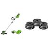 Greenworks 40V Tagliabordi a Batteria per Giardini Medi, Batteria 40V 2Ah e Caricabatterie + 3 pezzi rocchetto doppio filo (grigio)