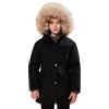 SOLOCOTE Cappotto invernale allungato per ragazze resistente all'acqua, con fodera morbida, grandi tasche, cappuccio con bordo in pelliccia, giacca parka antivento per bambini nero 7-8 anni