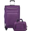 COOLIFE Valigia Trolley da Viaggio, 4 Ruote, Bagaglio a Mano con Serratura TSA, Borsa a Tracolla (Viola+Argento, 80cm)