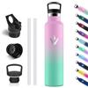 Vikastar Borraccia Termica, 1000ml Senza BPA, Borraccia Termica 1 Litro, a Prova di Perdite, Thermos per Bevande Calde, Acciaio Inox, Bottiglia Termica per Adulto, Scuola, Palestra, Rosa & Verde