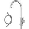 CECIPA Rubinetto per acqua fredda da cucina, solo acqua fredda con dadi in acciaio inox 304, spessore piastra fino a 4 cm, rubinetto acqua fredda con tubo di collegamento da 60 cm, X1, rubinetto da