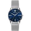 Emporio Armani Orologio per uomo, movimento cronografo, orologio in acciaio inossidabile con cassa da 42 mm e cinturino in pelle o acciaio, Argento (Silver)
