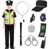 Aomig Costume Poliziotto Bambino, Gioco Di Ruolo Vestito Poliziotto Bambino, 11PZ Accessori per Costumi da Polizia, con Cappello Manette, Polizia Set di Travestimenti per Bambini Cosplay, Carnevale, L