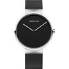 BERING 14539-102 Orologio unisex al quarzo, orologio da polso con cassa in acciaio inossidabile color argento da 39 mm, quadrante nero, cinturino in maglia milanese, vetro zaffiro, 5 ATM