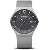 BERING Solar 14440-077 Orologio da polso da uomo, cassa in acciaio inossidabile grigia da 40 mm e quadrante grigio, cinturino in maglia milanese, vetro zaffiro, 5 ATM