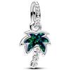 PANDORA Pendente a forma di palma Moments in argento Sterling con opale verde blu creato in laboratorio e zirconi cubici trasparenti