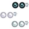 Valero Pearls Set di 3 Orechinni a lobo da Donna in Argento Sterling 925 con rodio con Perle coltivate d'acqua dolce blu pavone blu argento grigiore 60200121