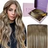 Fshine Extension Cucitura Capelli Veri Balayage Marrone A Biondo Tessitura Platino Capelli Umani Veri 35cm 50g Matasse Capelli Veri Tessitura #6/60/6