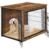 Yaheetech Gabbia per Cani Kennel Tavolino Armadietto con Doppie Porte Gatti a Rete in Legno da Interno (Marrone Rustico, 96 x 65 x 67,5 cm)