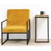 DEGHI Tavolino 45x35 cm in metallo nero e top in legno effetto rovere