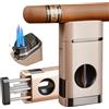 CIGAROL Accendini, Accendino con Tagliasigari a V, 3 Fiamma Accendino Antivento per Sigari con Scatola Regalo - Senza Gas Butano, Perfetto Regalo per Uomo (Oro)