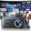 WiMiUS Proiettore【1200 ANSI/Google TV】Netflix Ufficiale Proiettore 4K Support, Autofocus/Keystone Nativo 1080P Smart Videoproiettore Full HD WiFi Bluetooth con Controllo Vocale Remoto per Home Cinema