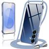Oelrstfe Cover con Cordino per Samsung Galaxy S25, Trasparente Silicone Custodia con Regolabile Collana Laccio Tracolla, Antigraffio Proteggere Case Corda per Samsung S25, Blu