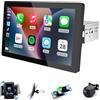 Haudio Girevole a 360° Autoradio 1 DIN Bluetooth con CarPlay & Android Auto,10.1 pollici girevole Touchscreen Lettore,con fotocamera di backup 1080P,Mirror Link,Bluetooth,AUX,RDS,FM/AM Radio