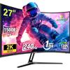 Amzfast Monitor da gioco curvo 27 pollici - 240 Hz, QHD (2560 × 1440), 1 ms MPRT, sincronizzazione adattiva, HDR10, DCI-P3 90%, Low Blue Light, 1500R, VESA Mount, HDMI 2.1, AMZG27C1Q Pro