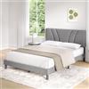 Novilla Telaio del Letto Matrimoniale 160x200 Rete Letto a Piattaforma Imbottito con Testiera Imbottita e Schienale, Supporto per Doghe in Legno, Facile da Montare, Grigio