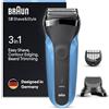 Braun Series 3 Shave&Style 310BT 3-In-1 Rasoio Elettrico Per Barba, Wet&Dry Con Regolabarba Di Precisione E 5 Pettini, Ricaricabile E Senza Fili, Nero/Blu