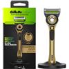 Gillette Labs Con Barra Integrata, Rasoio Barba Manuale, 1 Manico, 1 Lamette Gillette di Ricambio, Con Base Magnetica, Edizione Dei Campioni, Oro, Rasoio Barba e Lamette Di Ricambio